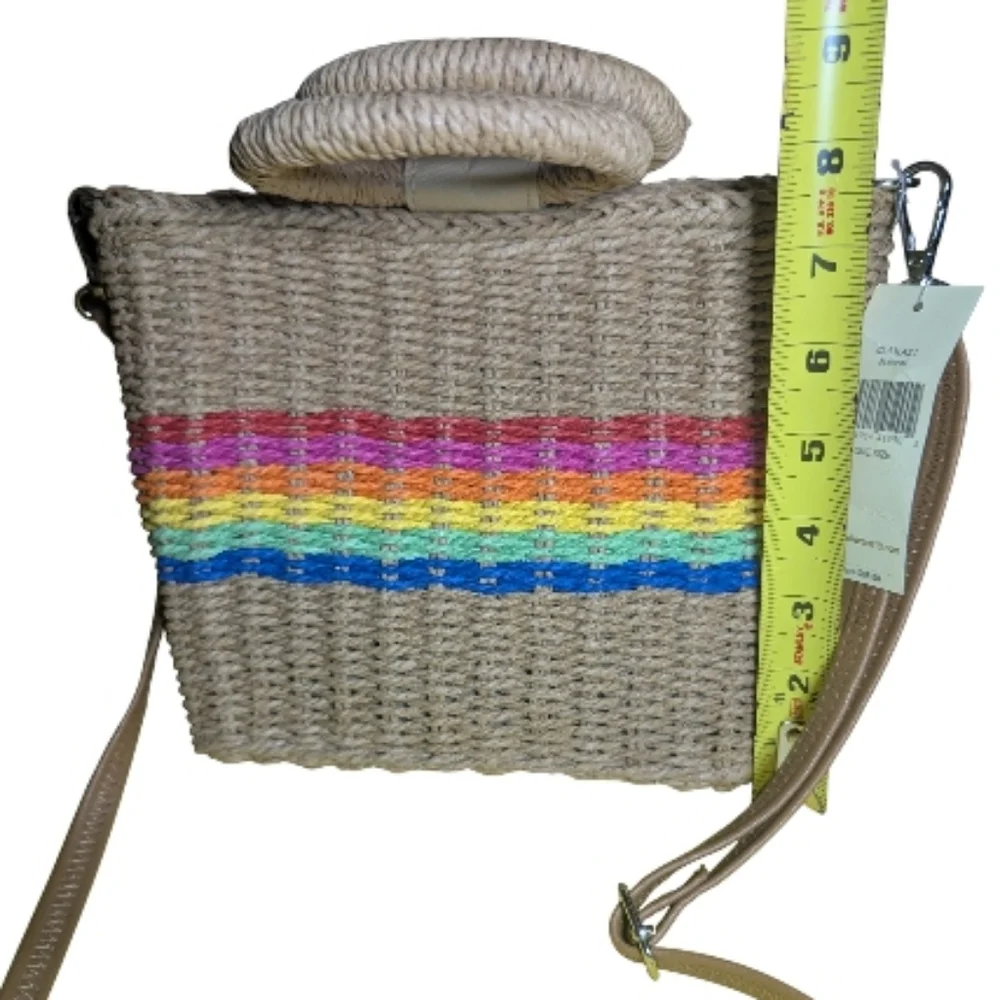 Collection 18 Woven Crossbody Bag Snap Closure Multicolor Stripe Brown